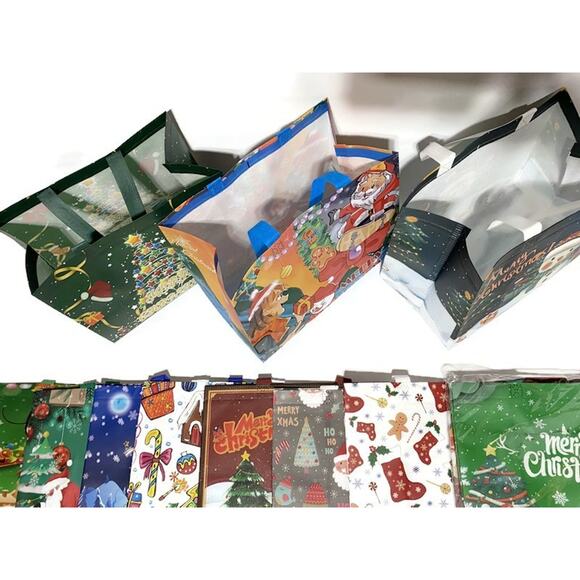 Reusable Christmas Gift Tote Bags with Handles 12.5" x 9.8" x 6.7" Lot of 22 - Picture 3 of 8